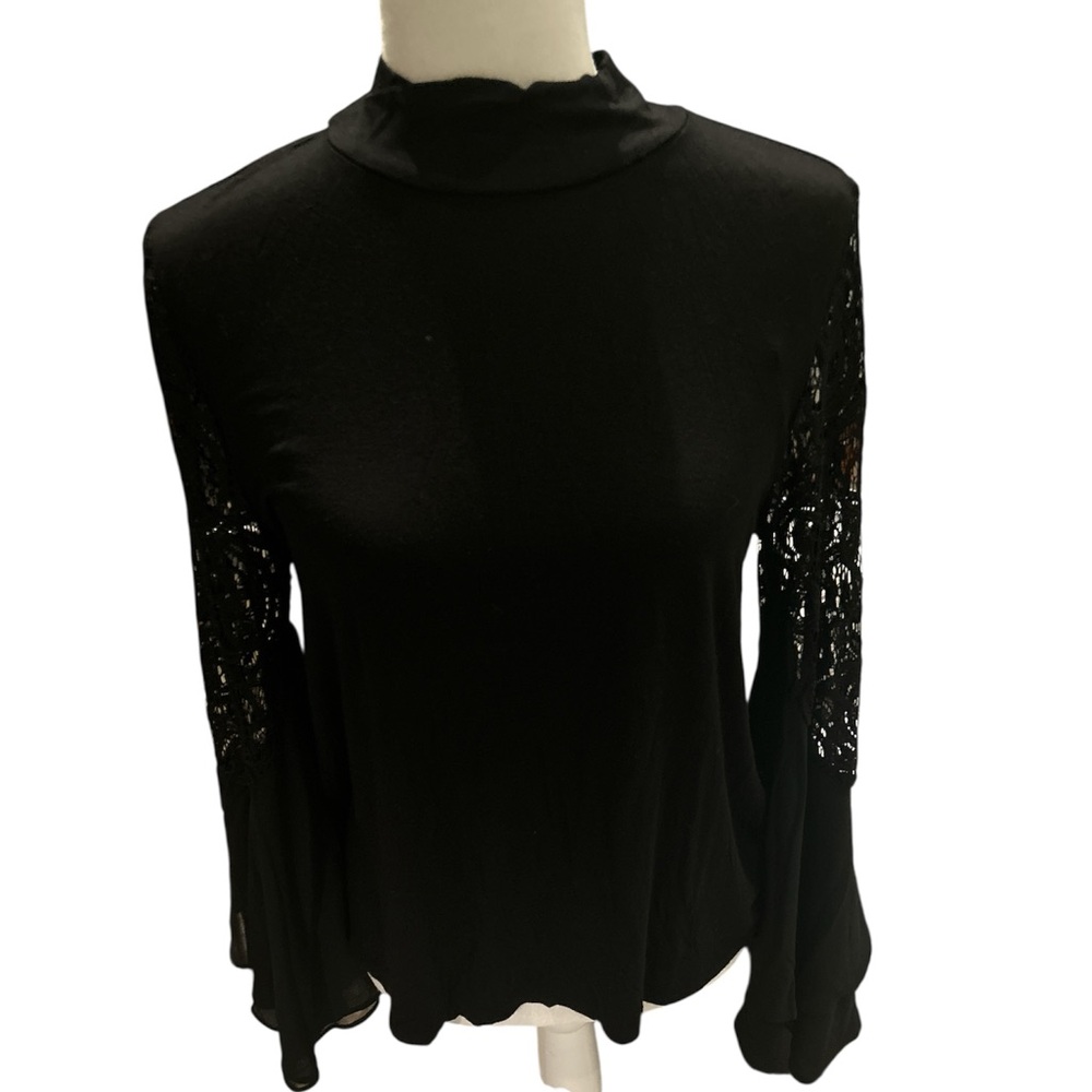 Joseph Black Long-Sleeve Top with Lace Detailing